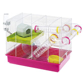 Ferplast Laura hamster cage side view highlights modular design for expandable habitats.