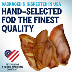 Fetcheroni pig ears designed for large dogs for durable chewing.