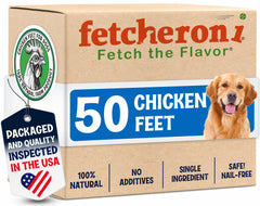 Fetcheroni premium chicken feet dog treats packaging shows a resealable bag for fresh taste