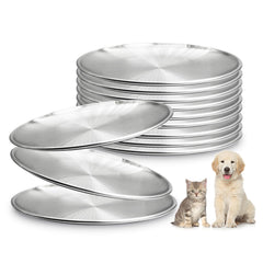 Fhiny 12-piece stainless steel cat bowls set with wide shallow design for whisker comfort.