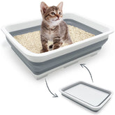 Fhiny Open Cat Litter Box folded for space-saving storage.