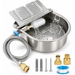 FHTONGE 304 stainless auto dog water bowl in outdoor action for steady hydration.