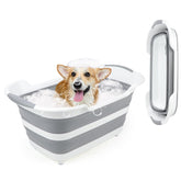 FHTONGE collapsible dog bathtub folded-flat for compact storage and transport.