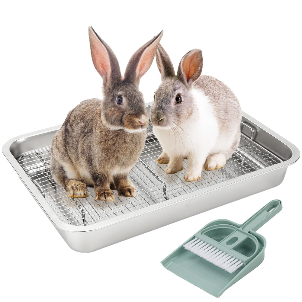 FHTONGE extra-large stainless steel rabbit litter box top view for easy cage setup.