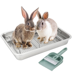 FHTONGE extra-large stainless steel rabbit litter box top view for easy cage setup.