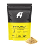 Fi 8-in-1 dog supplement powder bottle close-up showing packaging for joint and immune support.