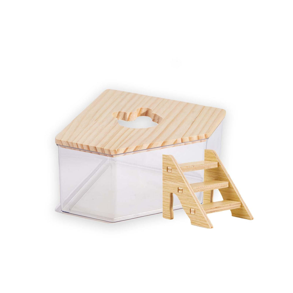 Fibopawer transparent pentagon sand bath box ready for hamster grooming and play.