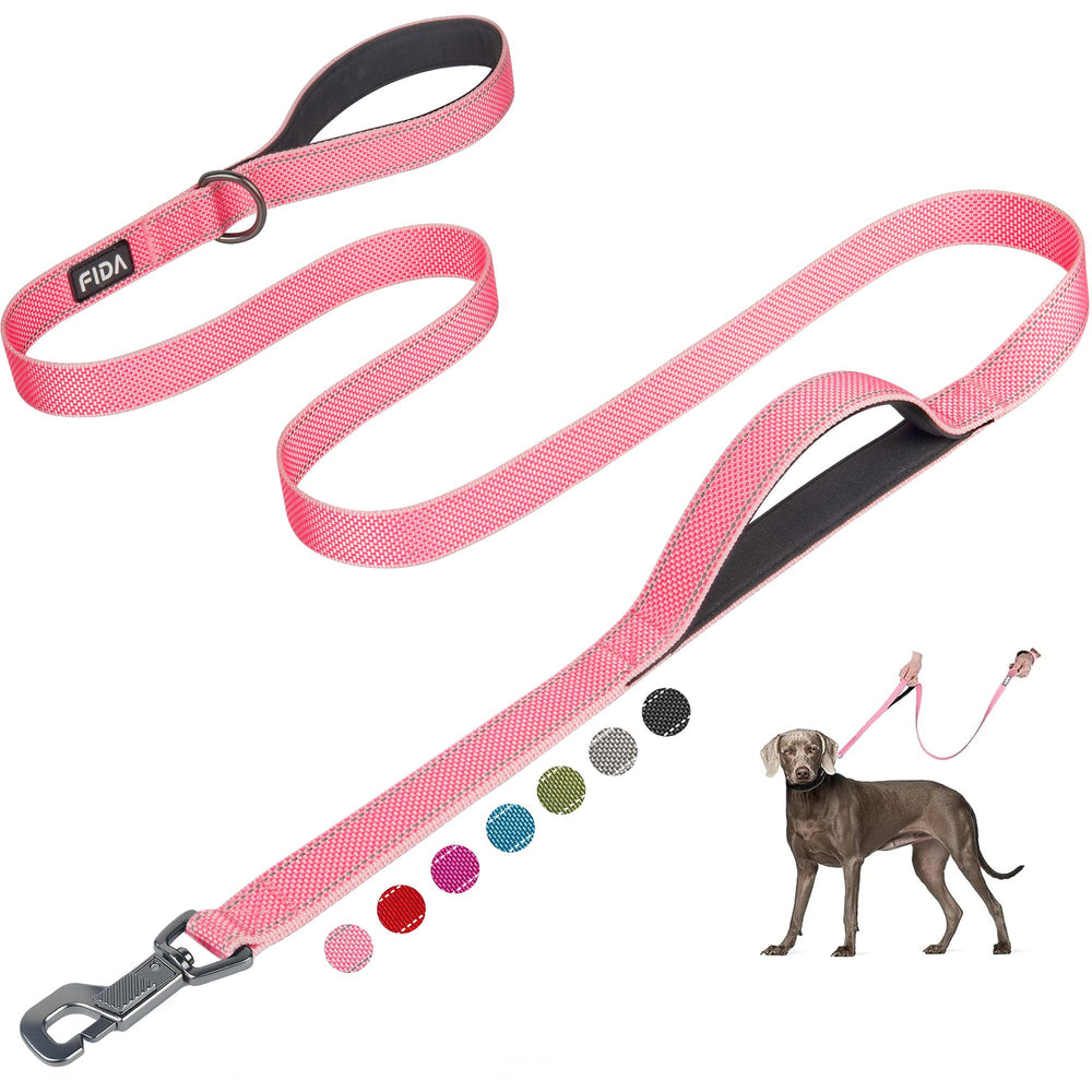 Fida dog leash 6ft pink with traffic handle for safer night walks.