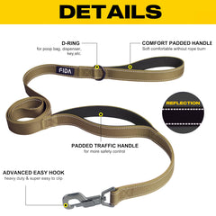Close up of Fida leash showing dual padded handles for grip