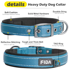 Fida heavy-duty dog collar showing reflective stitching for better visibility in low light.