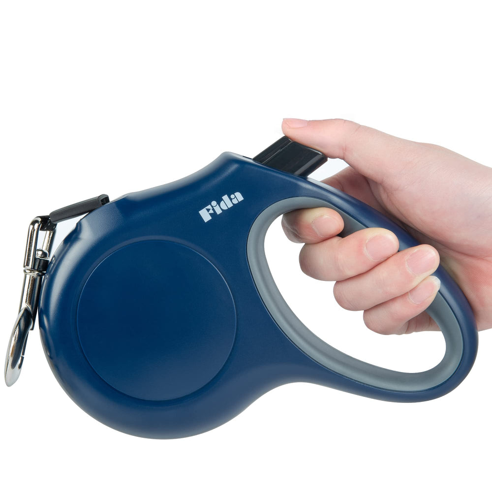 Fida retractable leash with 16ft navy blue tape for large dogs.