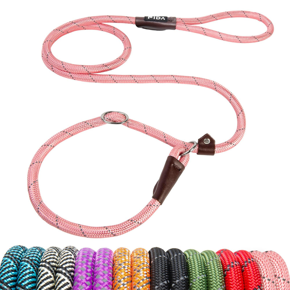 Fida slip lead in pink showing a 6ft nylon leash for easy on-off use