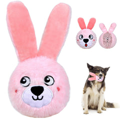 Fida three-in-one squeaky toy pink bunny front view for interactive play