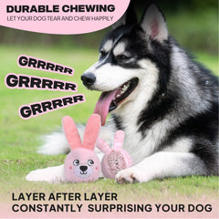 Fida pink bunny squeaky toy with spiky core for aggressive chewers