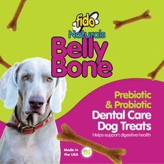 Close-up of Fido Belly Bones shows a 4-inch bone chew design for easy grip.