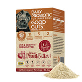 Fidobiotics Good Guts for Dogs bottle front showing shelf-stable probiotic formula.