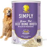 Fido's grass-fed beef bone broth 7oz container pour for easy dog servings.