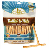 Fieldcrest Farms Nothin' to Hide Twist Stix beef flavor packaging highlights rawhide-free safety for small dogs.
