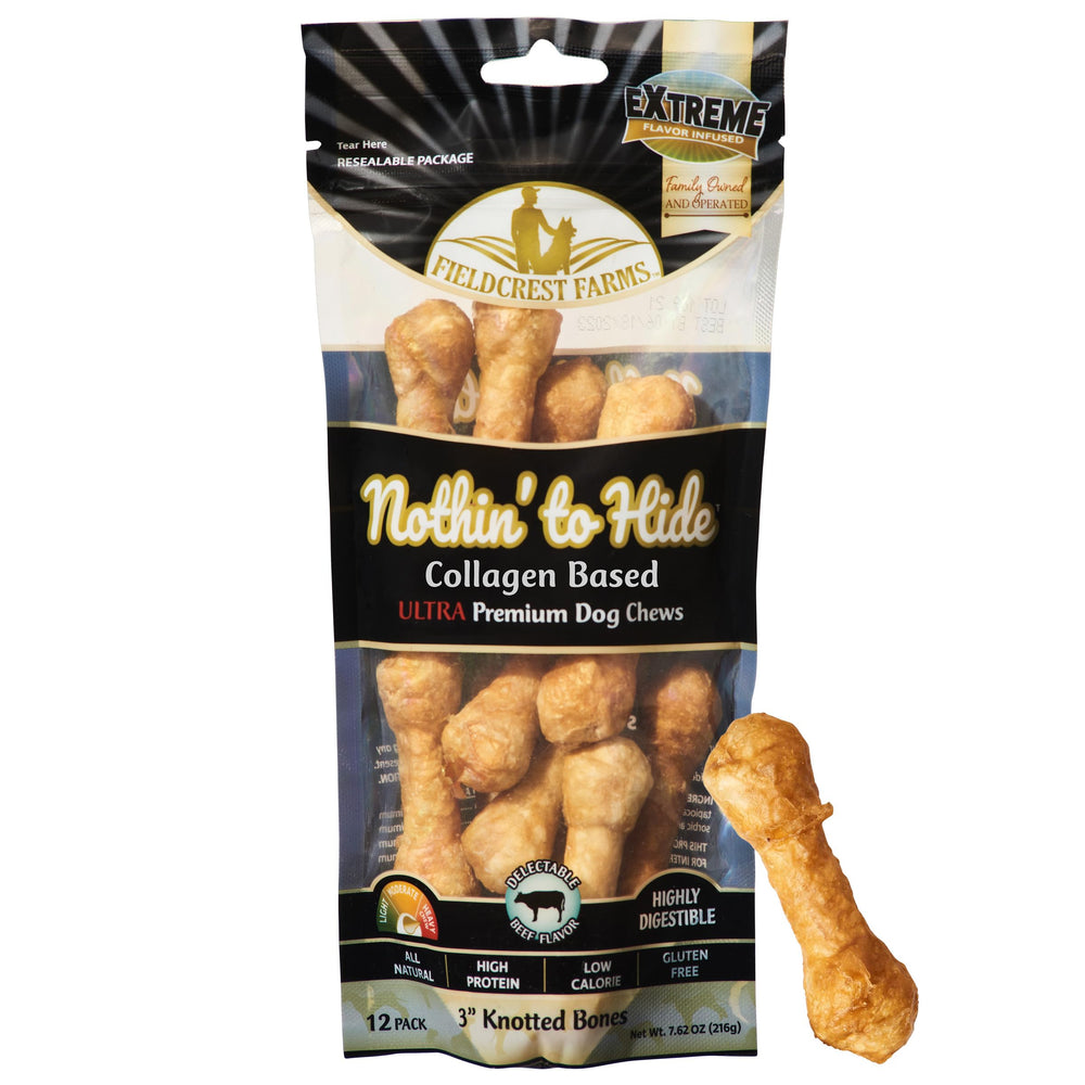Fieldcrest Farms Nothin' to Hide Ultra knotted bone beef 3in for heavy chewers