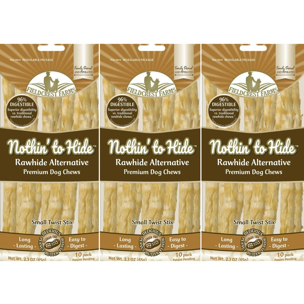 Fieldcrest Farms Nothing to Hide Twist Stix peanut butter pack front view, tasty chew for dogs