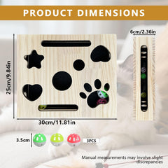 FILWY cat nail file box with hidden bell ball during play.