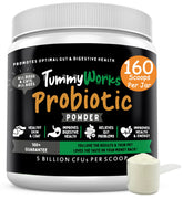 Finest For Pets TummyWorks probiotic bottle labeled for dogs and cats, showcasing quality packaging.