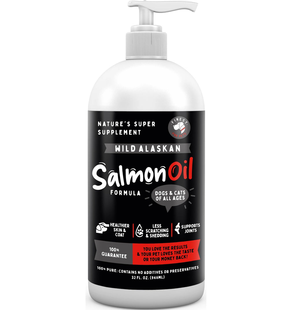 Finest For Pets Wild Alaskan Omega-3 blend bottle pour supports joints and coat health.
