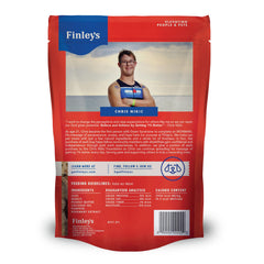 Finley's Crunchy Dog Biscuits bag front shows plant-based ingredients and a simple recipe.