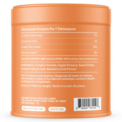 Finn Pumpkin Plus vet-formulated blend shown as daily digestive support.