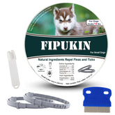 Fipukin flea collar for small dogs on strap showing comfortable fit and soft material