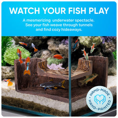 FISHNOSH Aquarium Cave closeup reveals textured wood-like surface for natural charm