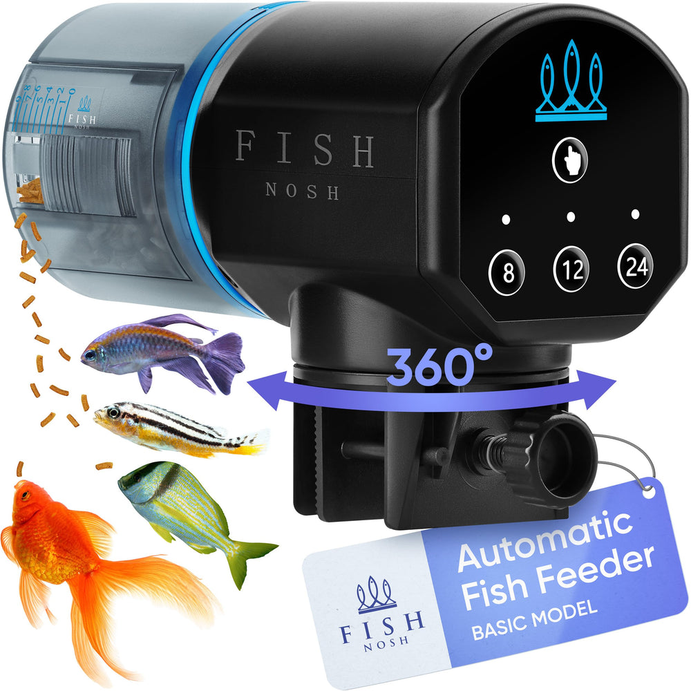Fishnosh automatic feeder close-up showing precise portions for reliable meals
