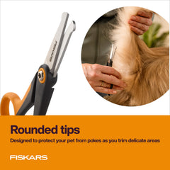 Fiskars grooming scissors feature 5-point grip for precise control.