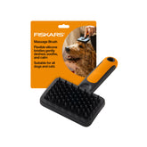 Fiskars Pet Massage Brush deshedding action for cats and dogs.