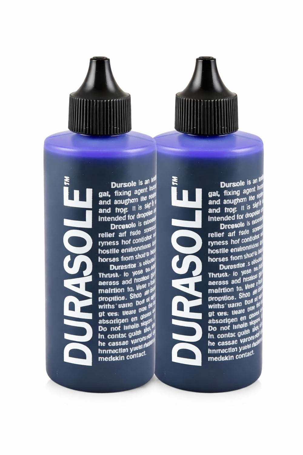Fitter Critter Durasole hoof treatment bottle for durable hooves in wet and dry conditions.