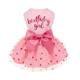 Fitwarm Birthday Girl Dress front view on a small dog, festive pink look.