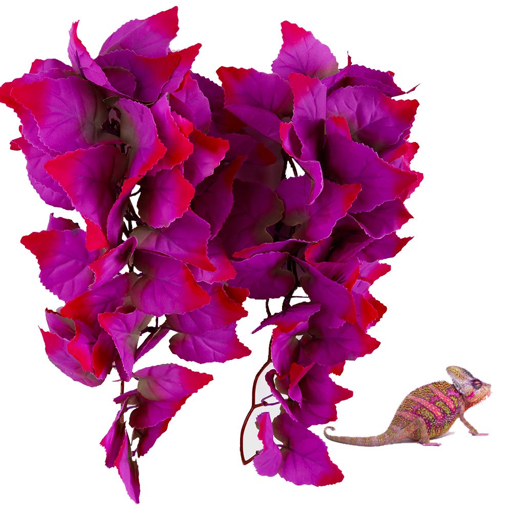 FiveBull pink silk reptile plant hanging decor enhances terrarium hiding spots.