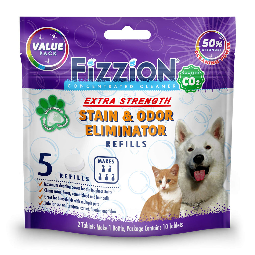 Fizzion pet-stain-odor tablets ready to tackle messes with extra strength.