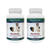 Flea Away bottle with liver-flavor tablets offers natural pest defense for pets.