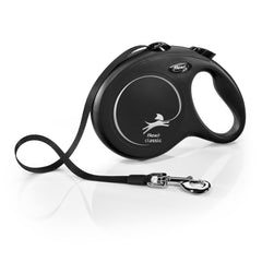 Flexi New Classic Tape Leash 26ft in black for confident long walks.