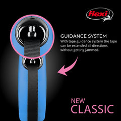 Flexi New Classic Tape Leash blue supports confident outdoor walks.
