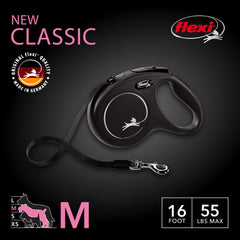 Flexi New Classic tape leash extended 16 ft enables wider exploration with control.