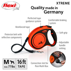 Flexi New Classic orange side view leash highlighting durable build for city streets.
