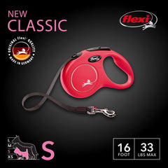 FLEXI New Classic red leash with one-handed brake for quick adjustments.