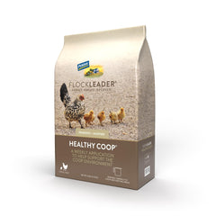 FLOCKLEADER Healthy Coop packaging front shows an easy coop additive for odor control.