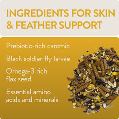 Flax seeds and Shine ingredients suggesting coat protection for plumage health.