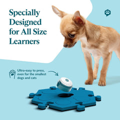 FluentPet recordable button close-up shows easy 0.5 lb pressure for small pets