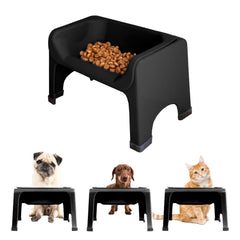Fluff Trough elevated dog bowl stand front view shows sturdy design for easy dining.