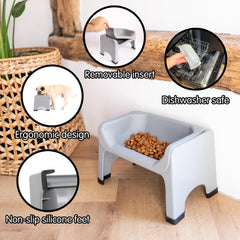 Closeup of Fluff Trough elevated feeding station and silicone insert for easy cleaning.