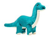 Fluff & Tuff Ross Brachiosaurus plush dog toy in teal invites gentle cuddling and playful toss.